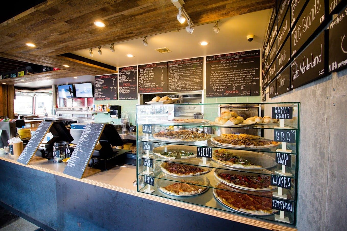A view across the Oceanside dining room toward the counter